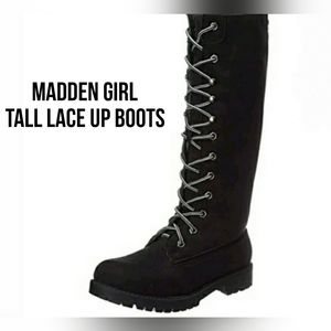 MADDEN GIRL FAUX FUR LINED TIE UP ZIP BOOTS 7.5